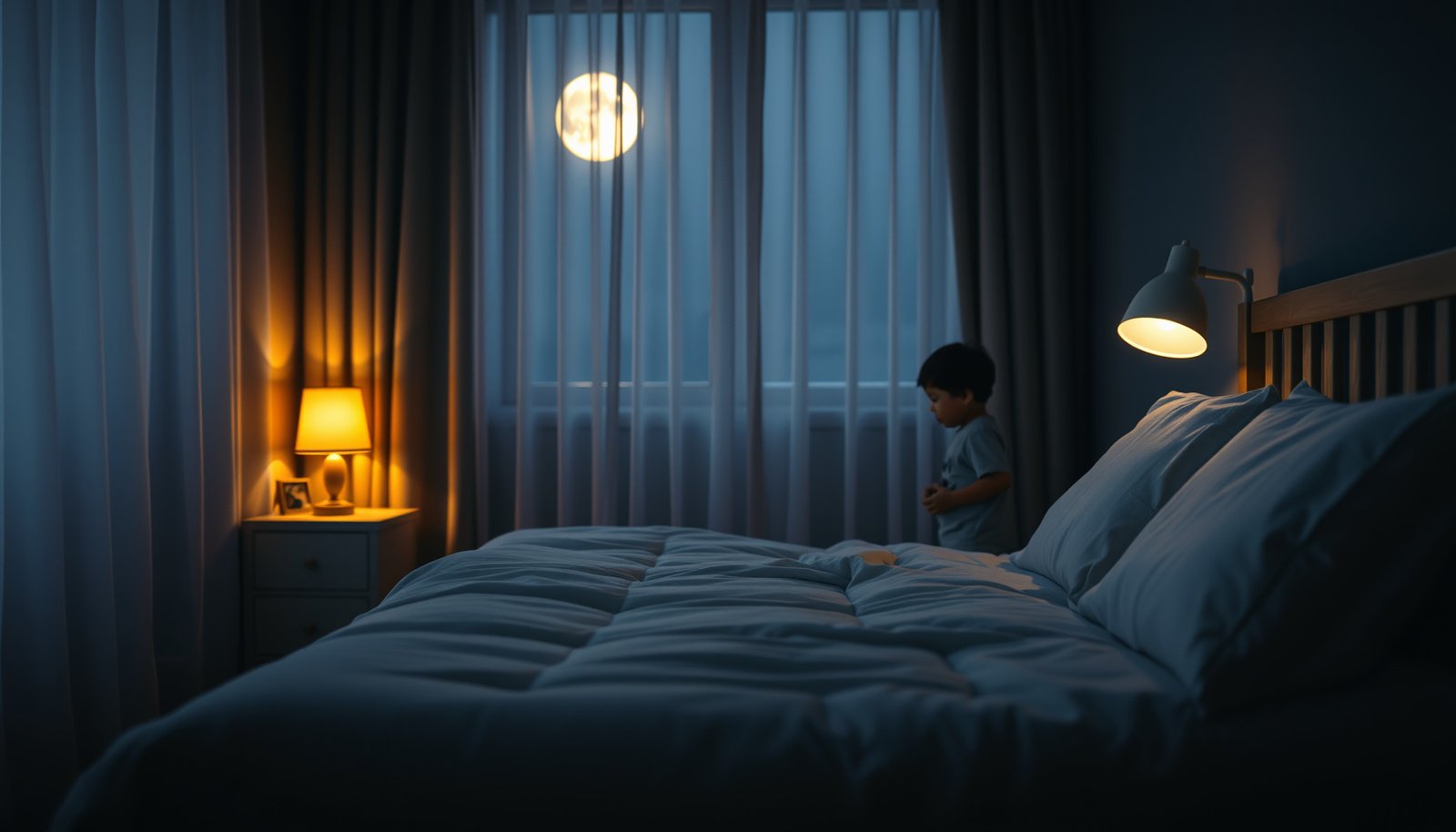 A child testing an adjustable mattress designed to alleviate night sweats.