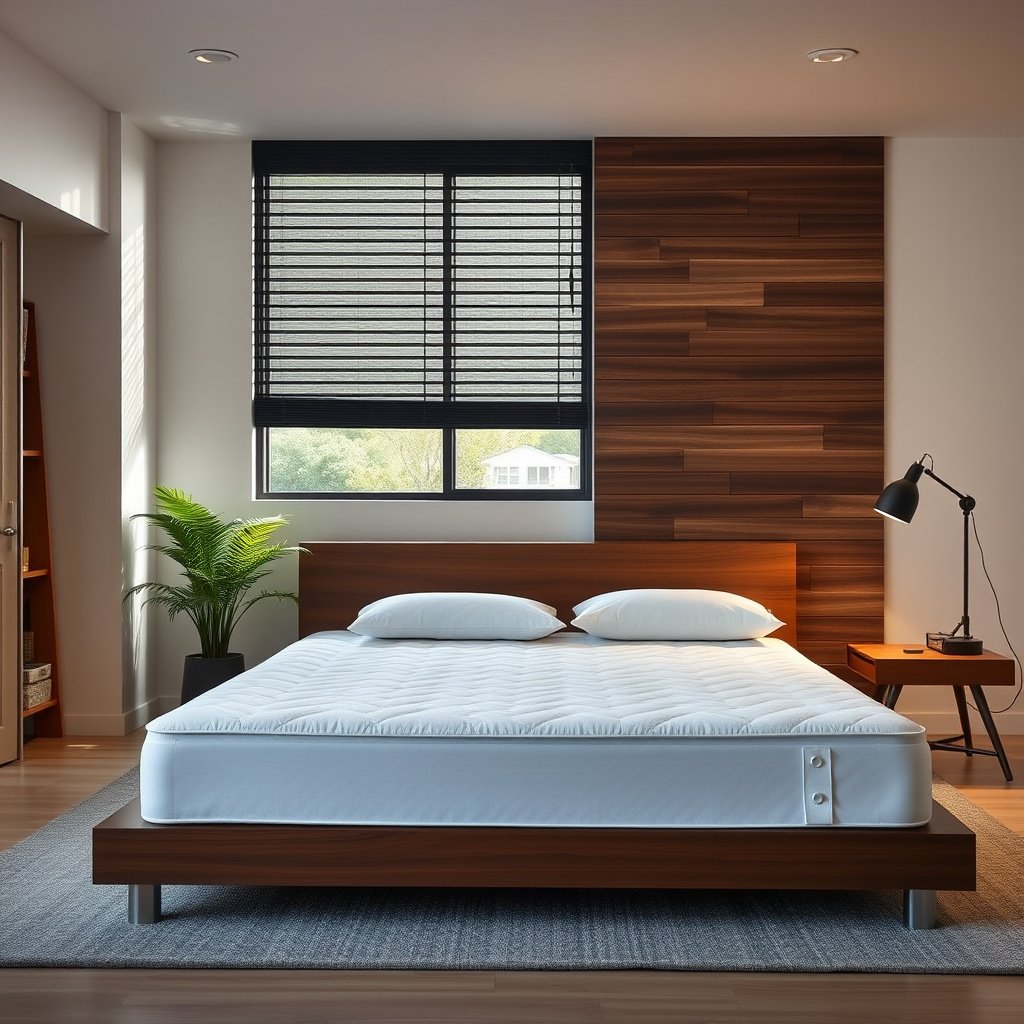 A sealed allergen-proof mattress encasement protecting a memory foam mattress in a dorm room.