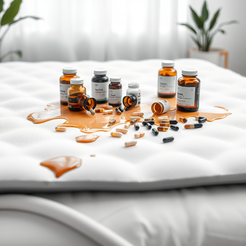 Person blotting coffee spills on a hybrid mattress to protect its core