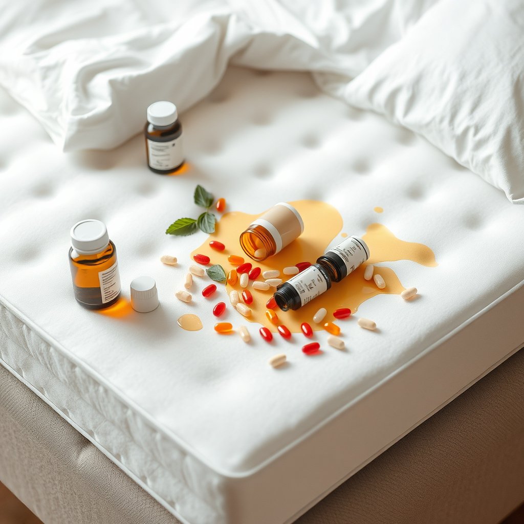 Person blotting a memory foam mattress to clean food spills quickly and effectively