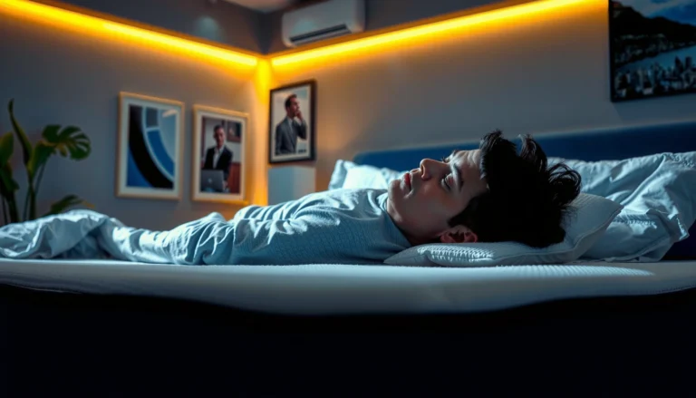 A heavy person testing a cooling mattress, focusing on comfort for sciatica relief.