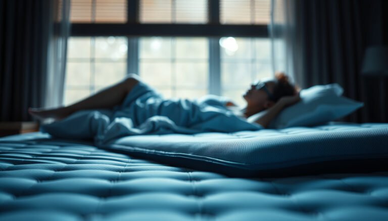 A side sleeper testing a cooling mattress, ideal for asthma relief and comfort.