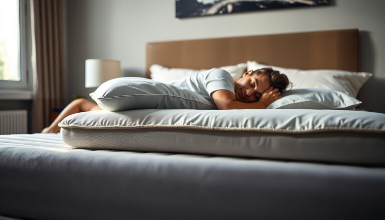 A side sleeper testing a firm mattress suitable for asthma relief.