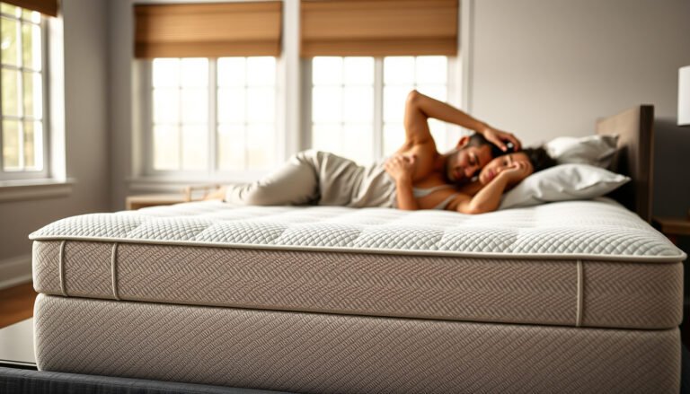 A side sleeper testing a latex mattress, ideal for joint pain relief.