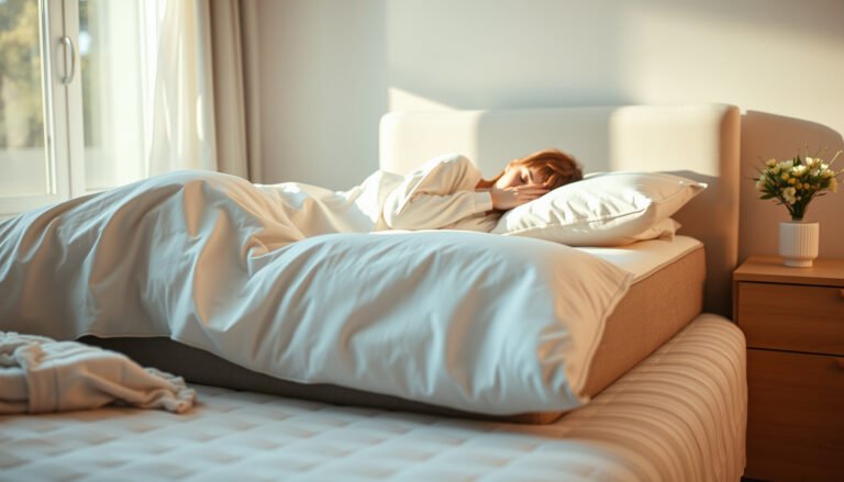 A side sleeper testing a plush mattress suitable for allergy sufferers