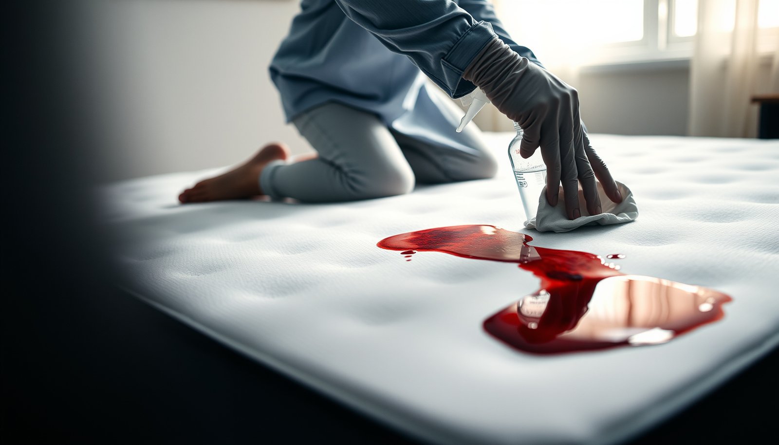 Step-by-step guide on safely cleaning blood spills from a memory foam mattress