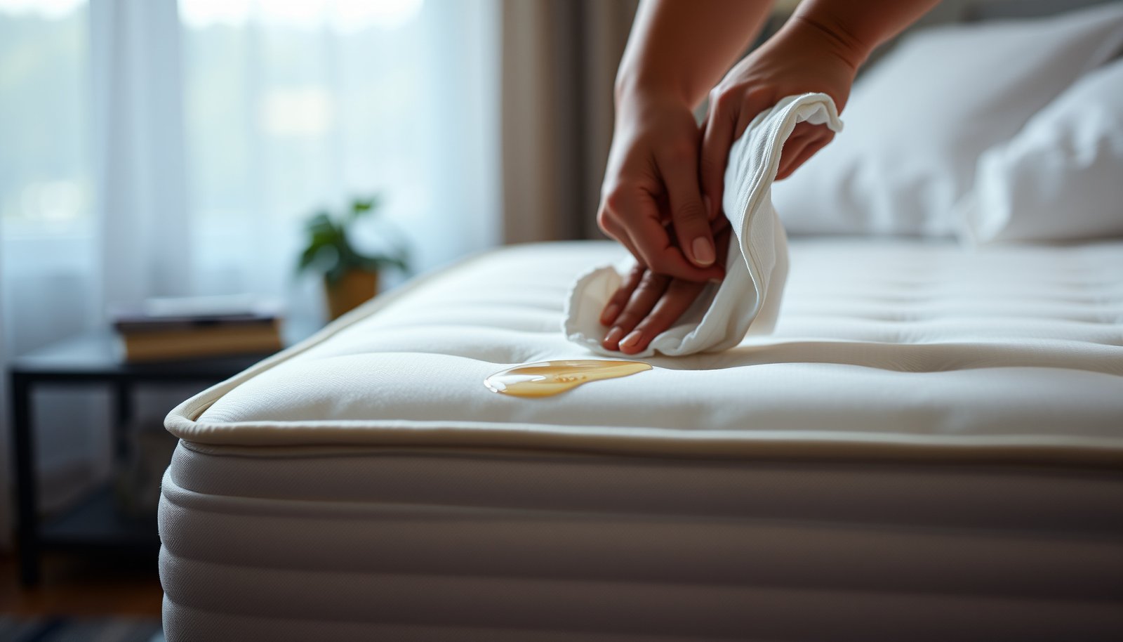 Steps to clean a gel-infused mattress from food spills using natural methods.