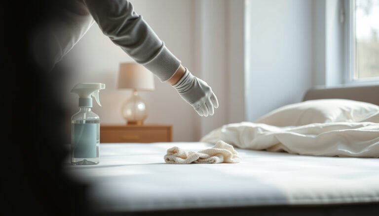 A person cleaning a gel-infused mattress to remove sweat odors naturally.