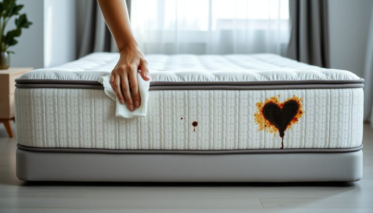 A person cleaning a hybrid mattress with ink stains using natural methods.