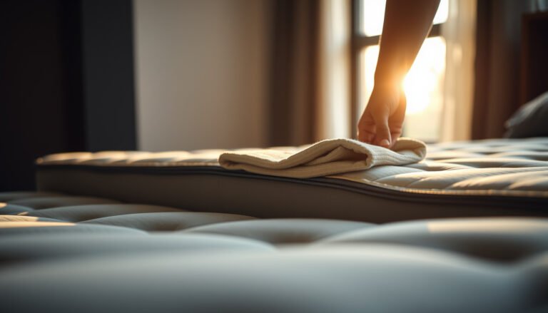 A person cleaning a hybrid mattress to remove food odors using natural methods.