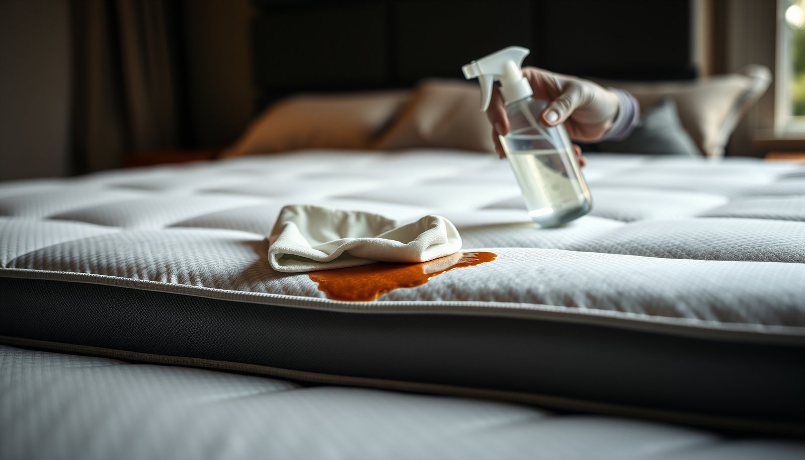 Step-by-step guide on cleaning a memory foam mattress after food spills.