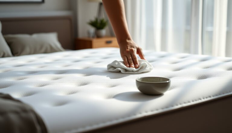 A person cleaning a memory foam mattress to remove pet urine odors using natural methods.