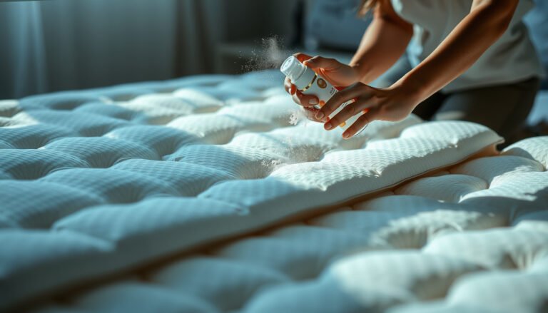 A person cleaning a pillow-top mattress to remove juice odors using natural methods.