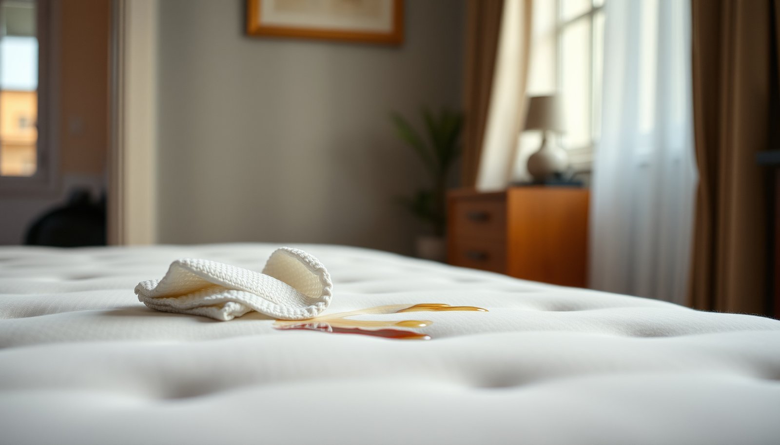 Step-by-step guide on cleaning a wool mattress with food spills using natural methods.