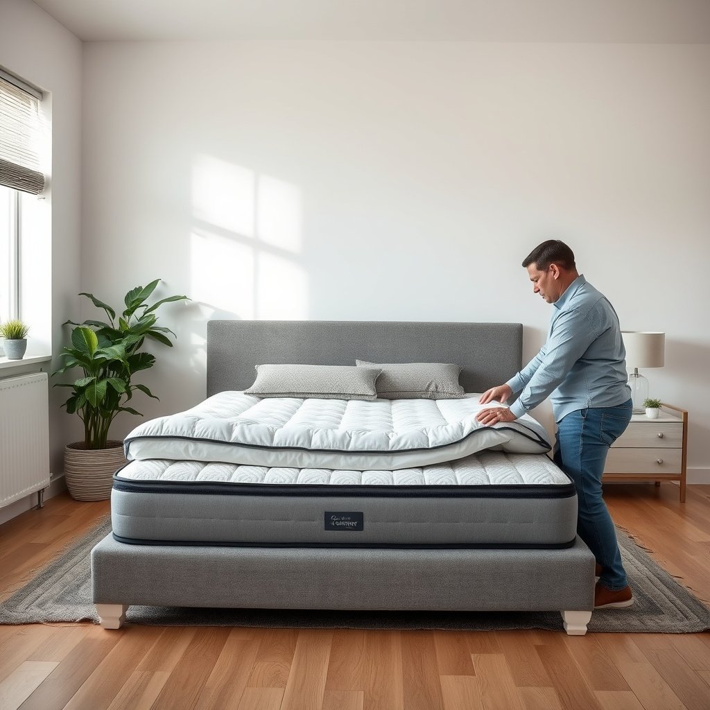Person checking the cause of sagging in a hybrid mattress for heavy individuals.