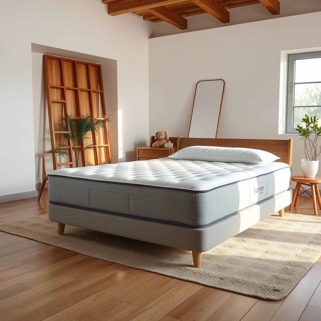 A cotton mattress covered and sealed with a barrier to protect against allergens during renovation.