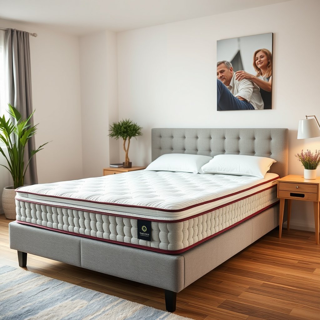 A couple inspecting their innerspring mattress to identify sagging areas and improve sleep quality.