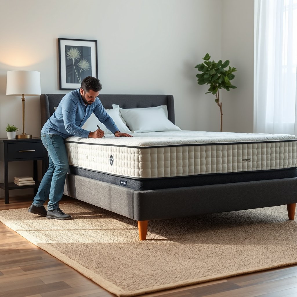 A person assessing mattress softness to determine if it's causing joint pain for back sleepers.