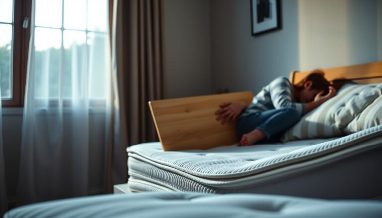 A side sleeper adjusting a sagging innerspring mattress to alleviate sciatica pain.