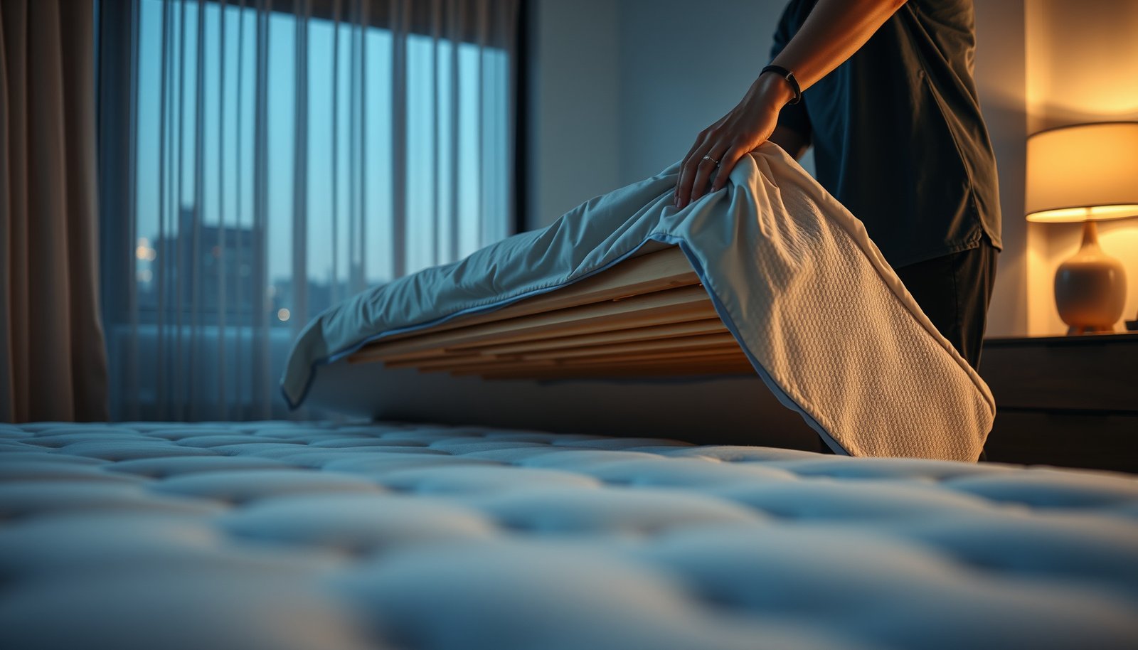 Couple adjusting a sagging innerspring mattress for different firmness needs
