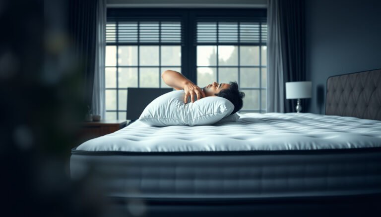 Illustration of a combination sleeper adjusting a too-firm mattress for neck pain relief