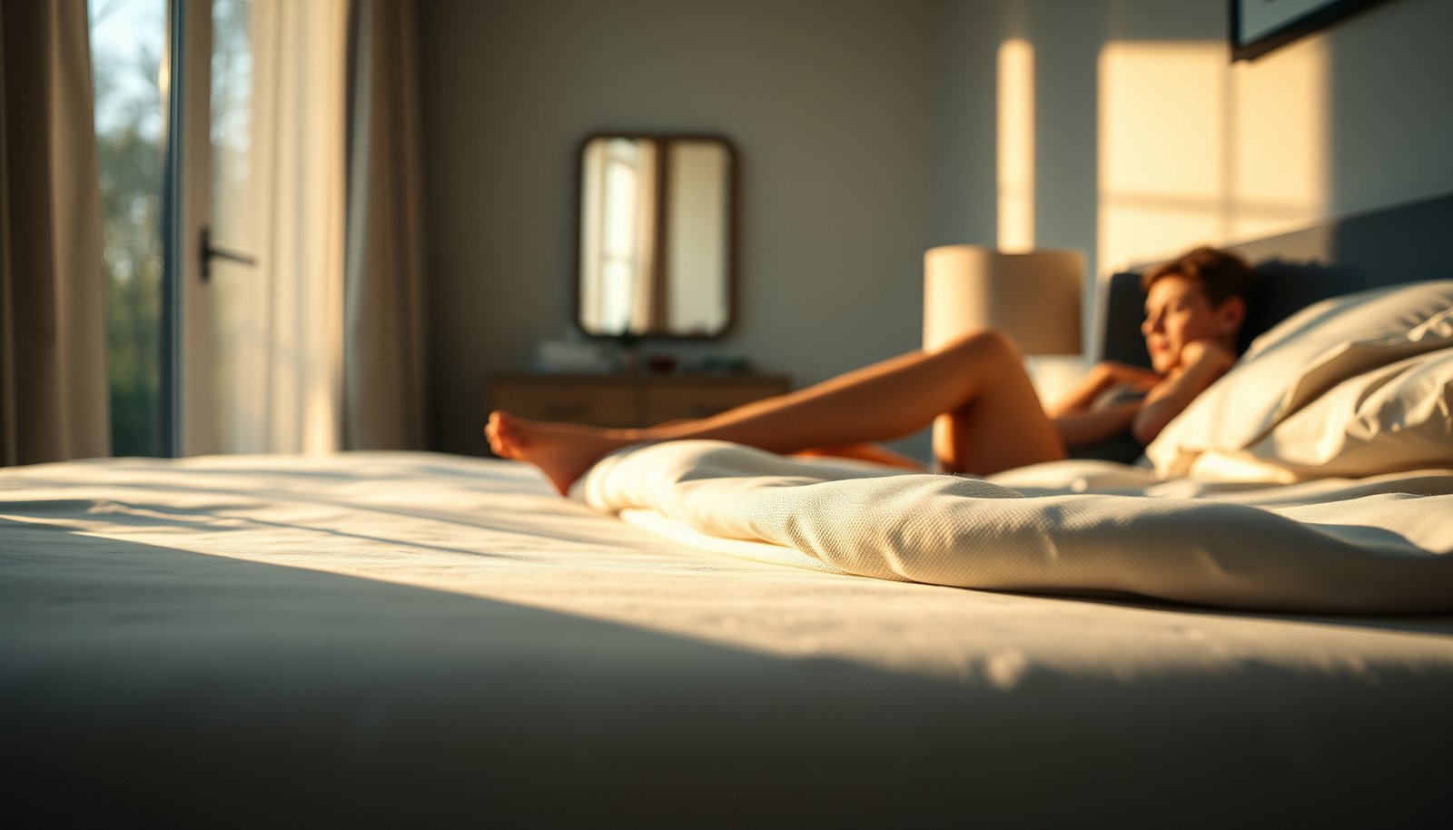 A side sleeper adjusting a mattress that is too soft, aiming for better support for sciatica relief.
