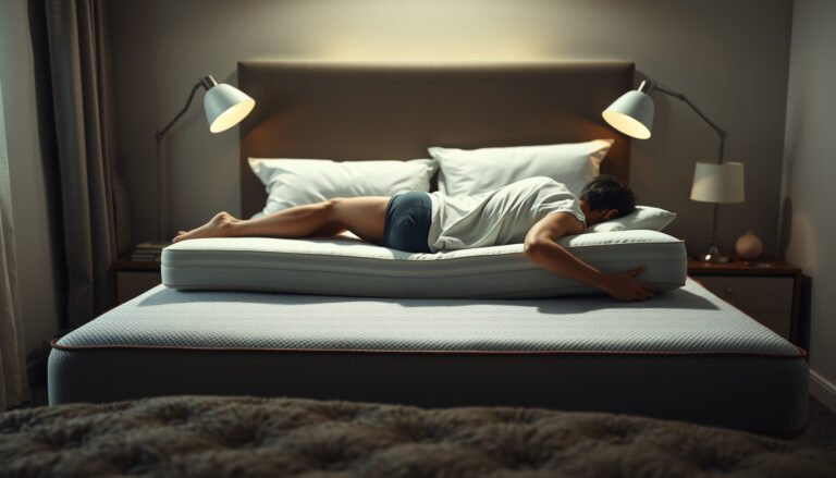 A back sleeper adjusting a mattress to alleviate sciatica pain and improve support.