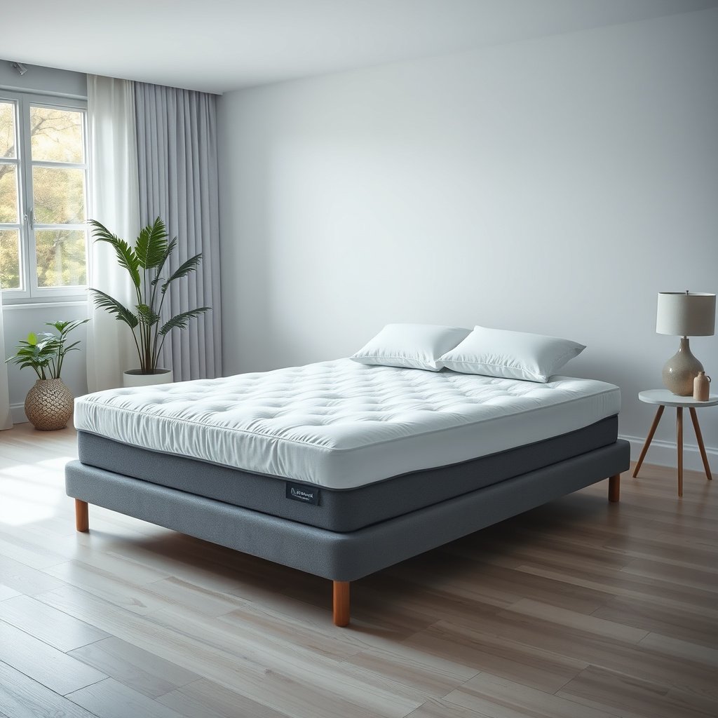 A dehumidifier in a basement to reduce humidity and prevent dust mites on a cotton mattress.