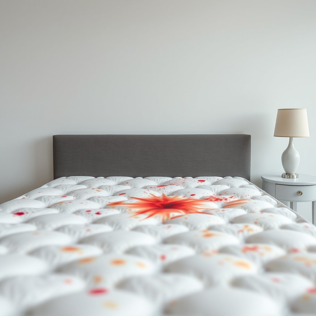 Preparing a memory foam mattress for cleaning by removing bedding and protecting the foam from damage.