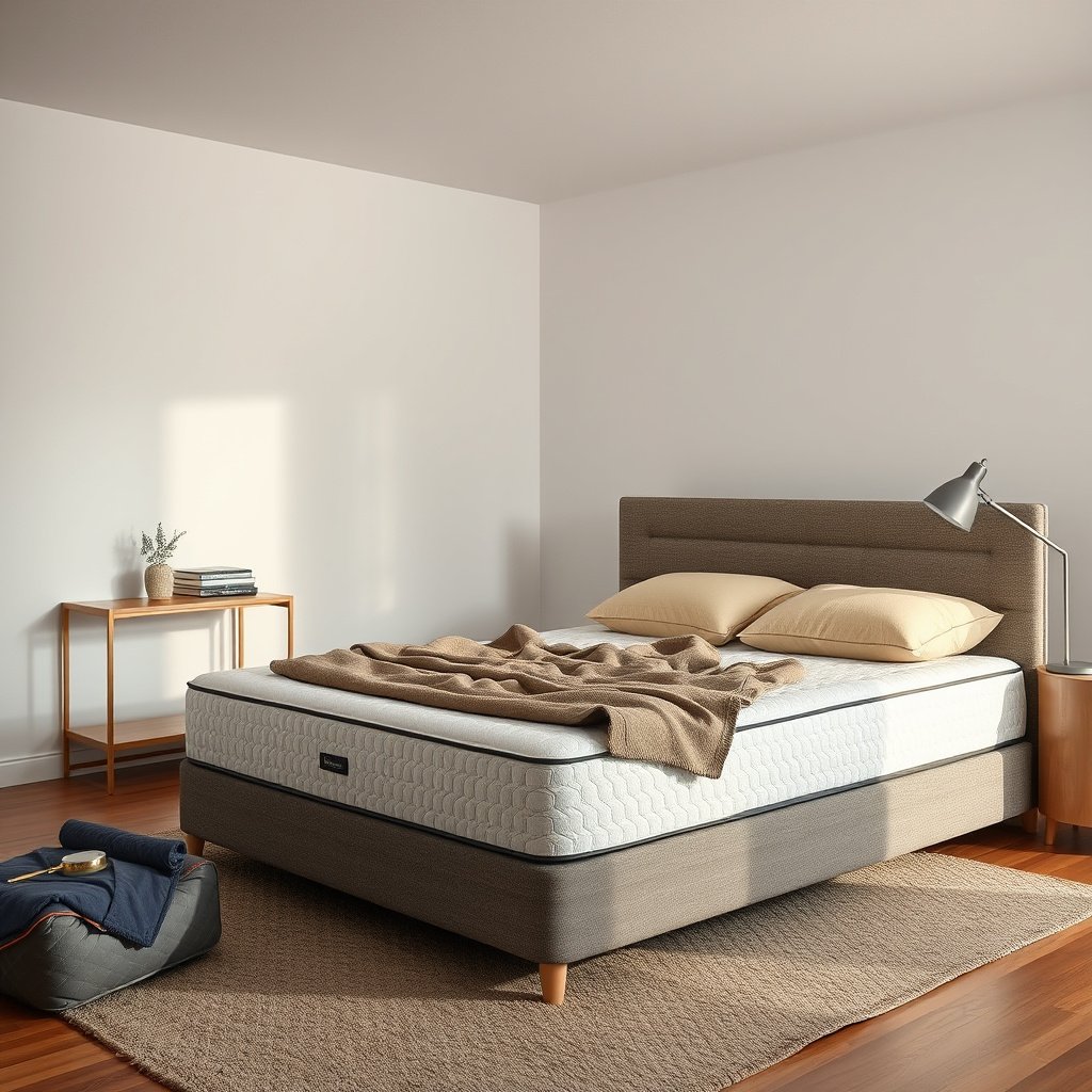 Checking the care label and preparing the surface for cleaning a hybrid mattress with sweat stains.