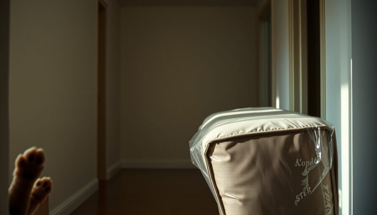 A wool mattress protected from pet accidents during a move, showcasing effective covering techniques.