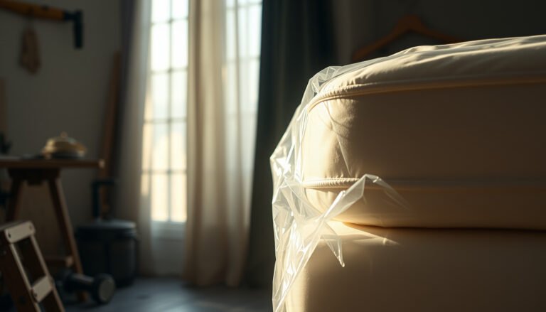 A cotton mattress covered with protective material to prevent spills during home renovation.