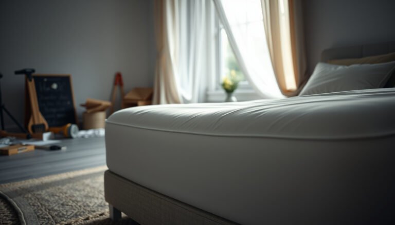A cotton mattress covered with protective layers to prevent allergens during home renovation.