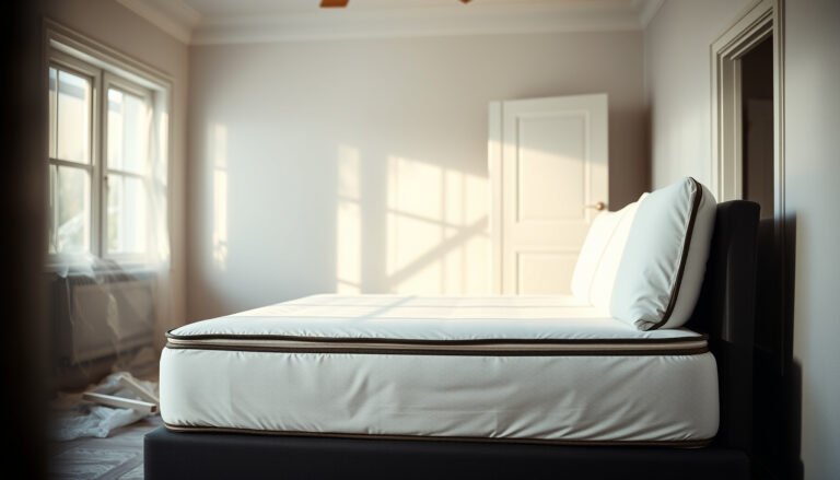 A cotton mattress covered with protective materials to prevent dust mites during home renovation.