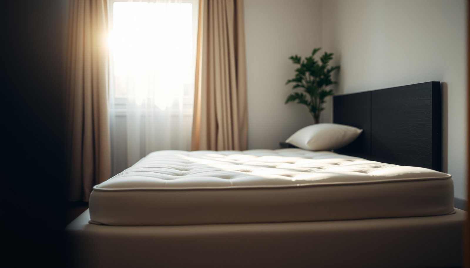 A cotton mattress covered with protective bedding to prevent dust mites in a small apartment.