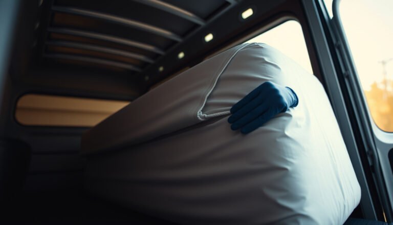 A cotton mattress being covered to protect against dust mites during a move.