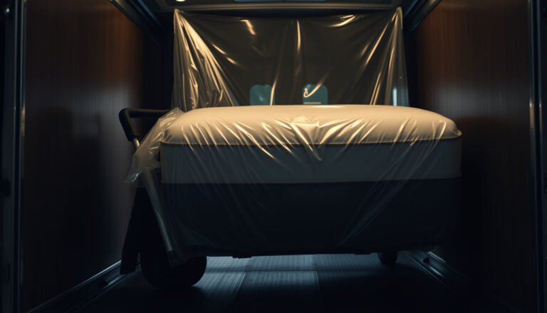 A cotton mattress covered with a protective layer to shield it from pet dander during a move.