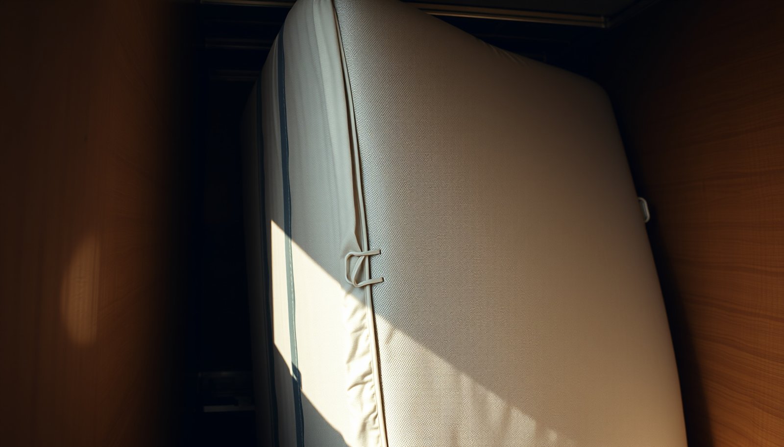 A latex mattress being covered to prevent mold during a move, showcasing protective measures.