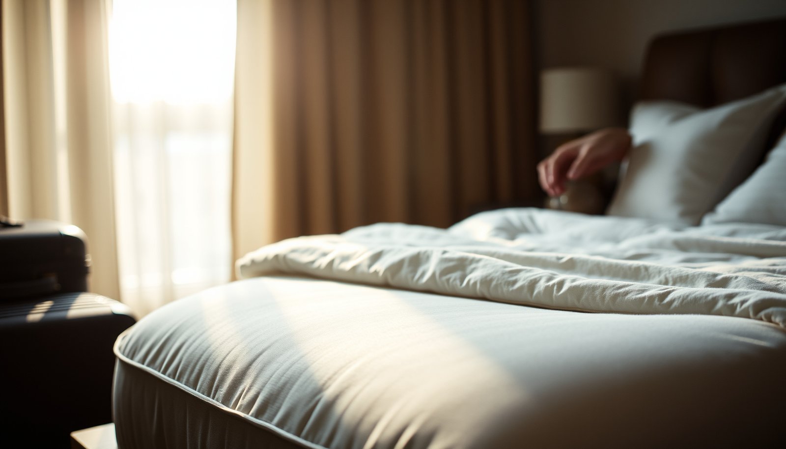 A wool mattress protected from bed bugs during travel with a protective cover.