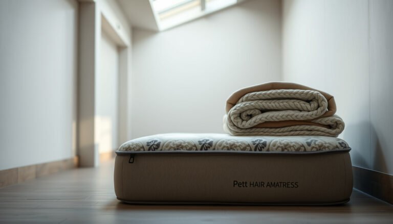 A wool mattress covered to protect against pet dander during storage.