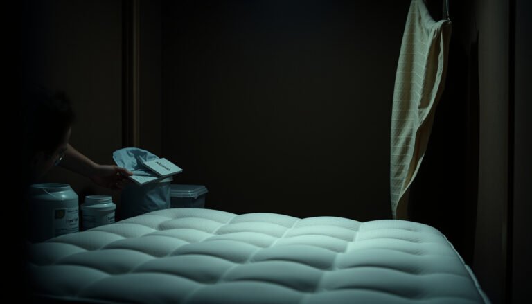 A wool mattress being prepared for storage to prevent mold growth.