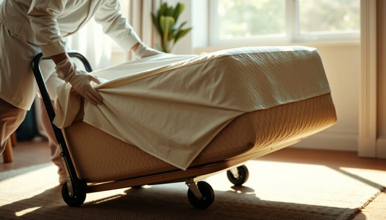 A wool mattress covered to protect against pet dander during a move.