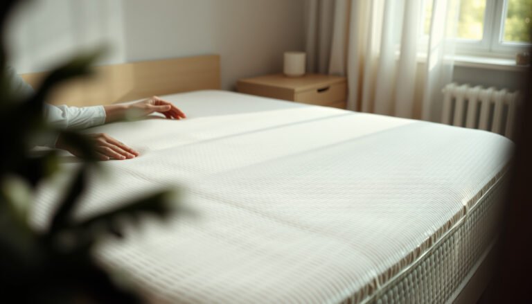 A latex mattress with protective cover to shield against environmental allergens.