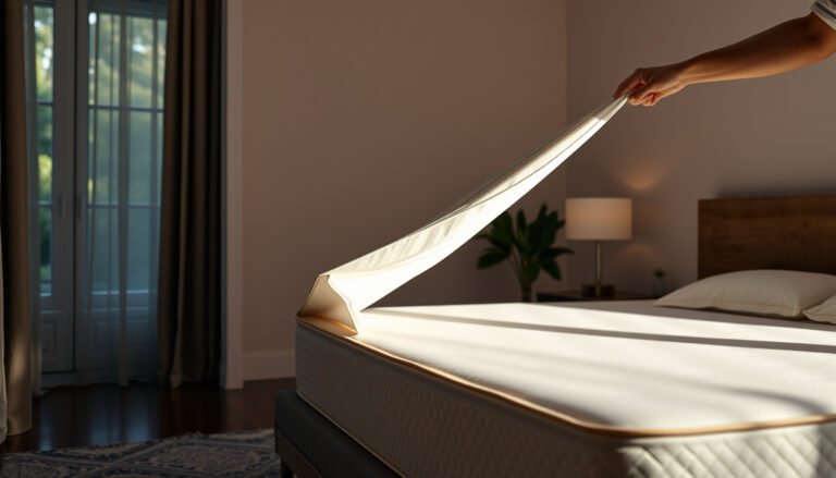 A clean latex mattress protected from dust mites with a hypoallergenic cover.
