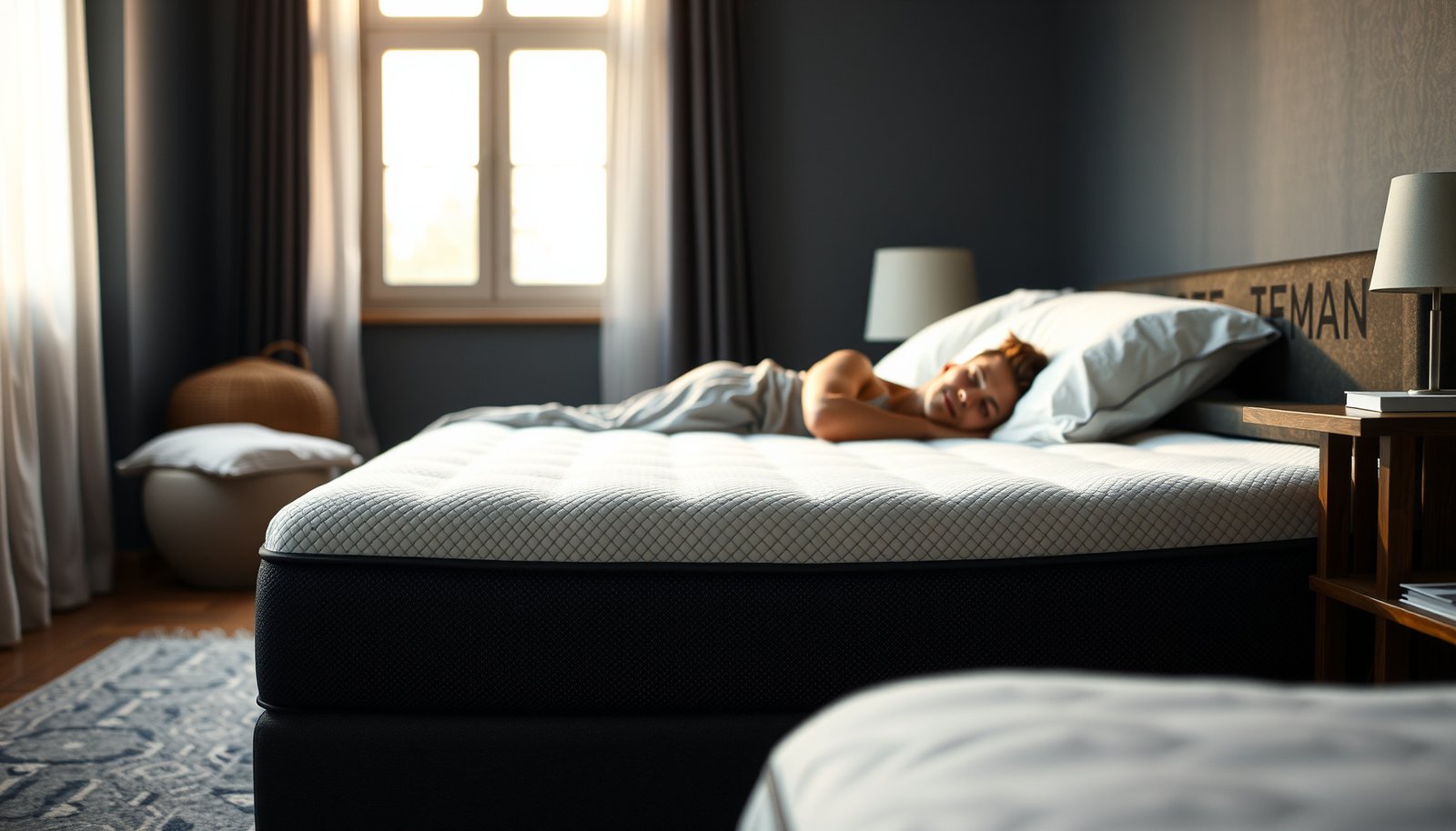 A side sleeper testing a latex mattress, ideal for snorers seeking comfort and support.