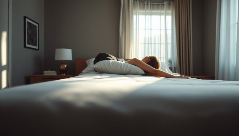 A person examining a plush mattress, ideal for back sleepers with neck pain.
