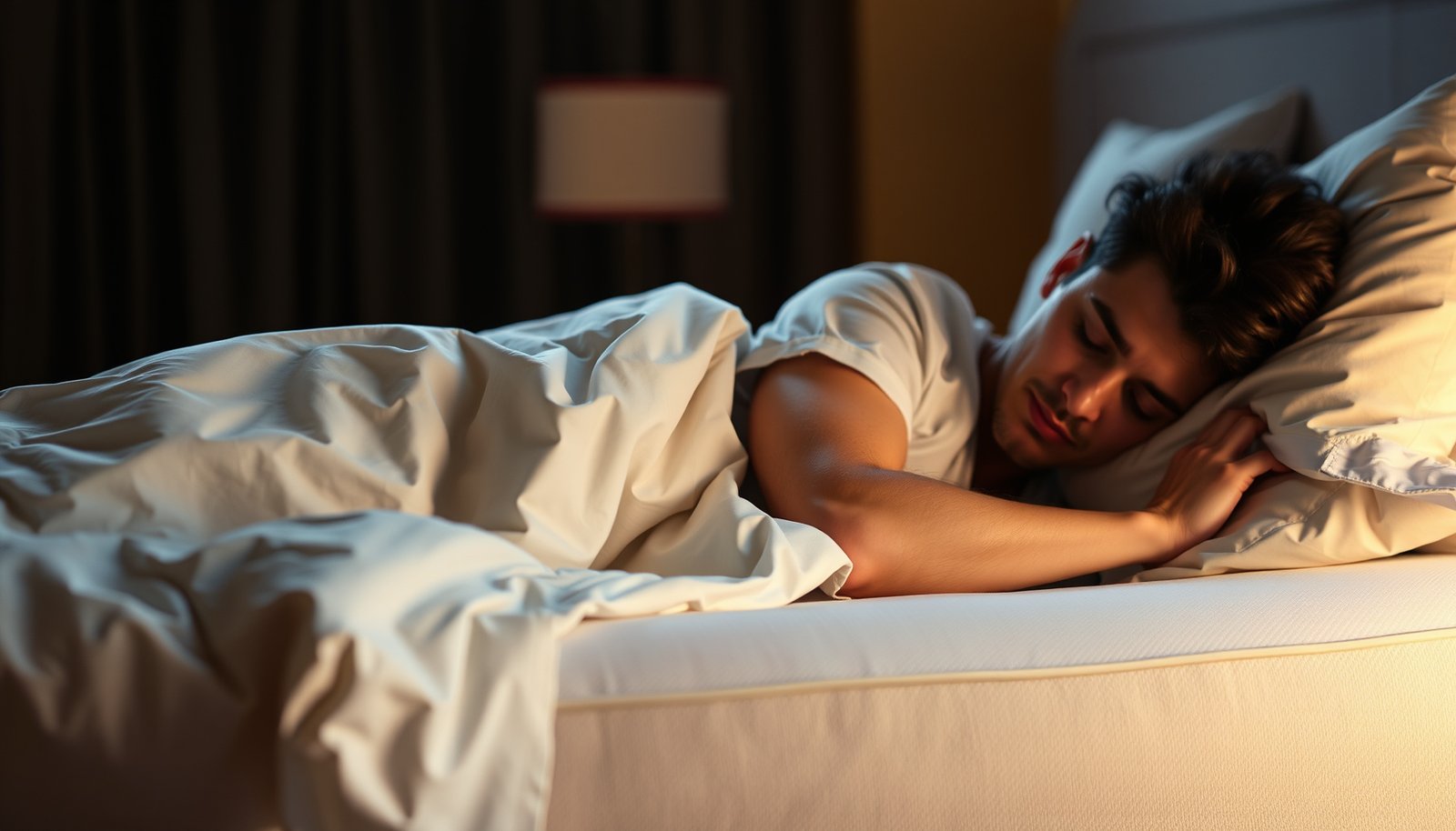 A side sleeper testing a firm mattress suitable for acid reflux relief.