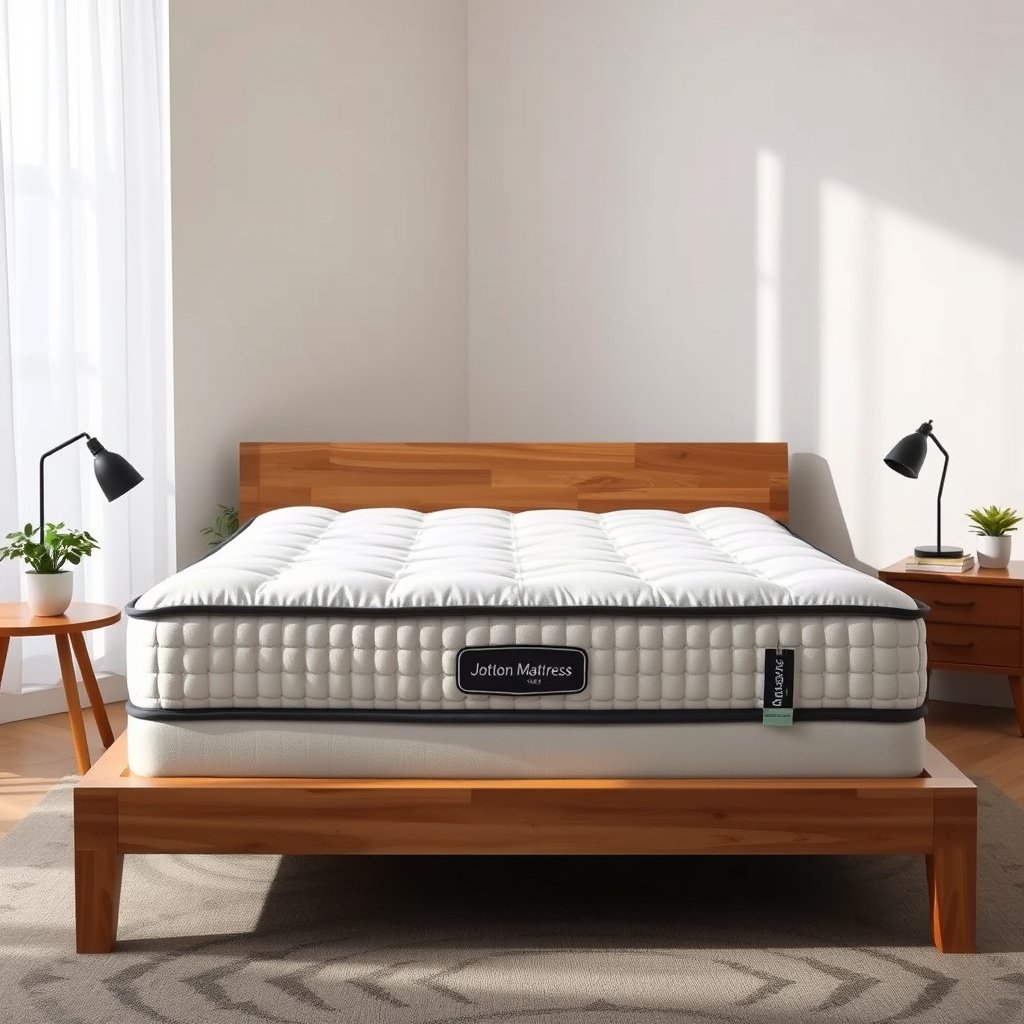 Illustration showing stomach sleeping position for sciatica relief with a cotton mattress.