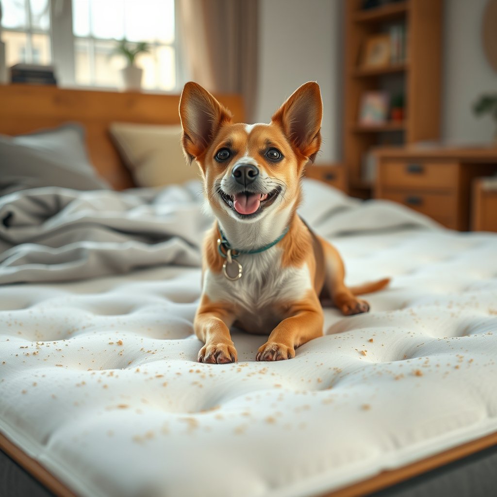 Vacuuming a memory foam mattress to remove pet dander before cleaning