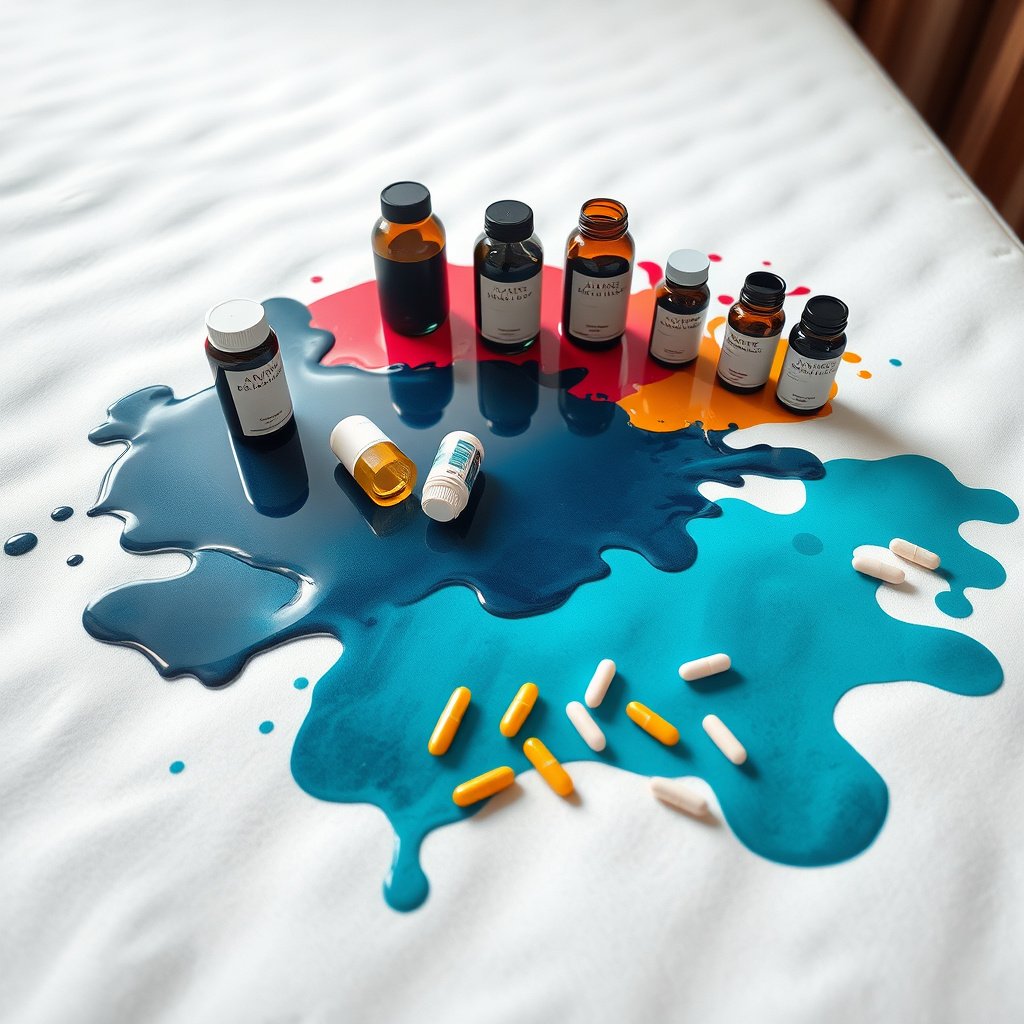 Image showing cleaning supplies needed for memory foam mattress care and ink spill removal